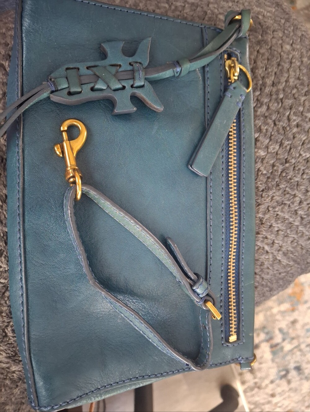 Frye Teal Leather Wristlet with Gold Hardware